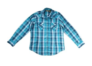WRANGLER Long Sleeve Dress Shirt Men's Size M Medium Cowboy Green Aqua Plaid - Foto 1 di 15