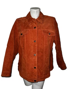 Denim & Co. Jacke Damen Größe 1X Orange Gefüttert Wildleder Leder Knopfleiste Mantel - Bild 1 von 7