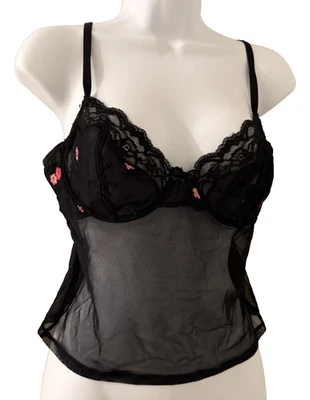 Vintage Y2K 2000s Rampage Sheer Mesh Black Floral Embroidered Bustier Top 36C - Image 1 of 4