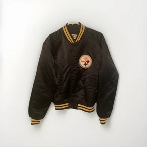 Vtg 80’s Pittsburgh Steelers Chalk Line Satin Bomber Jacket Quilted Adult L Rare - Picture 1 of 15