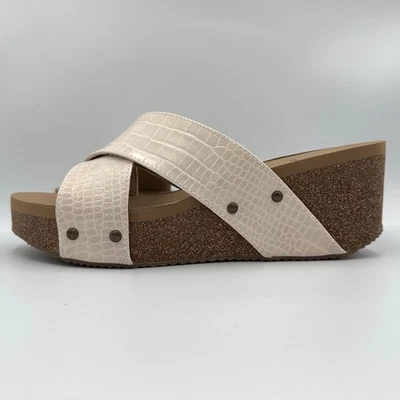 Sandalias Volátiles Riverside Mujer Talla 11 Beige Croco Cuña Plataforma Deslizable NUEVAS Foto 1 de 4