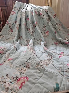 Dunelm Beautiful Birds Duck Egg Blue Double Quilted bedspread throw 200 x 200cm - Picture 1 of 16