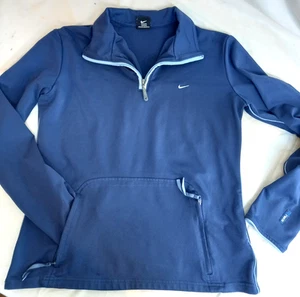 Nike Ladies Sports Top Navy Blue Long Sleeve 1/4 Zip Pouch Pocket UK M/ 8-10 - Picture 1 of 13