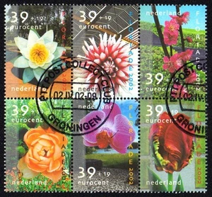 W1598 NETHERLANDS 2002 Flowers block of 6 stamps CTO no hinge - Picture 1 of 1
