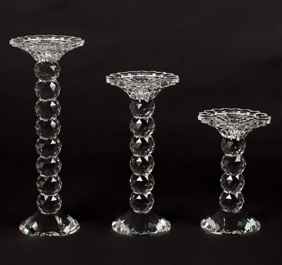 水晶烛台锥形或3英寸柱状蜡烛8英寸-10英寸-12英寸高套装/3 — 第 1/4 张图片