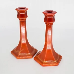 Antiker Northwood chinesischer korallenroter Schlacke Glas Kerzenständer Kerzenhalter 8,25" - Bild 1 von 18