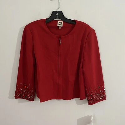 Anne Klein Women's Jewel Sleeve Zip-Front Ponte Jacket Red size 10 - Image 1 of 4