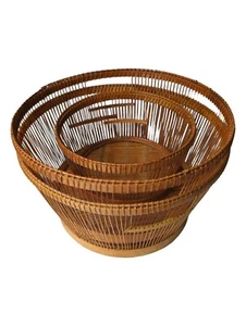 Set of 3 Beautiful Vintage Open Weave Stacking Nesting Baskets, Asian 1960's - Picture 1 of 4