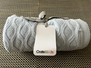 Crate & Barrel Create & Kids Knitted Organic Cotton Crib Throw Blanket Blue - Picture 1 of 11