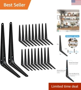 20 Pack Shelf Brackets 10 Inch, Heavy Duty Black Metal Floating Shelf Bracket... - Picture 1 of 7
