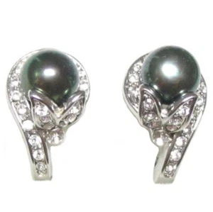 Pendientes de poste de perla negra cultivada AAA de 8 mm en plata esterlina 925 - Imagen 1 de 2