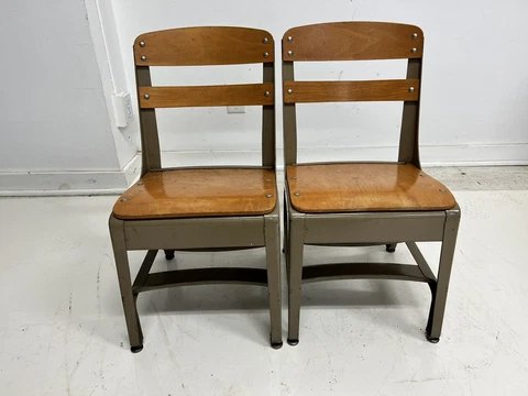 Vintage CHILD CHAIR PAIR school wood set mid century modern kids metal home 50s Cover