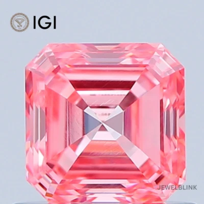 IGI Certified 0.79 Carat Fancy Vivid Pink VVS2 Asscher Cut CVD Lab Grown Diamond - Image 1 of 4
