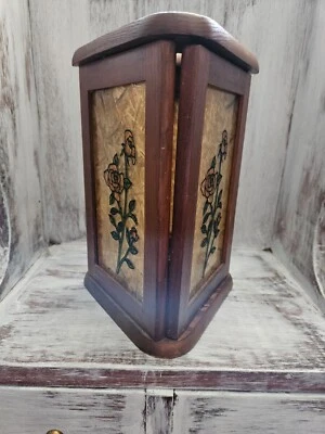 Castiçal floral vintage de madeira com vitral - Imagem 1 de 4