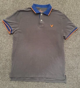 American Eagle Mens Polo Shirt Gray M Cotton Classic Fit Short Sleeve Pullover - Picture 1 of 7