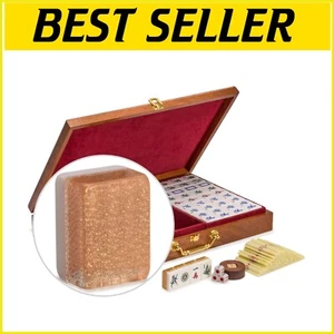 Elegant 148-Piece Mahjong Set in Champagne Gold with Organized Wooden Case - Picture 1 of 11