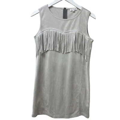 Love Bella Fringe Dress Gray Medium Stretch Faux Suede Mini Western Cowgirl - Image 1 of 4