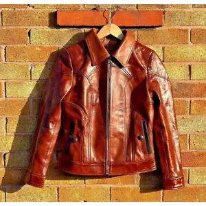 Selena Brown Distressed Brown Leather Motorcycle Fashion Jacket for Women's - Picture 1 of 8