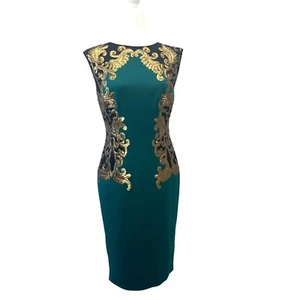 Tadashi Shoji Milana smaragdgrün bestickt Pailletten Neoprenkleid Damen KLEIN - Bild 1 von 7