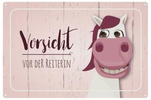 Blechschild Vorsicht Reiterin Pferde reiten Pferdestall Schild Blech - Bild 1 von 1