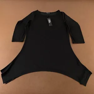 Lily Women's Size XL Black Long Sleeve Round Neck Handkerchief Hem Tunic Top NWT - Picture 1 of 9