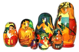 Unique Russian Nesting Doll –Famous Artist Paul Gauguin Paintings-7 Pieces-Great - Picture 1 of 7