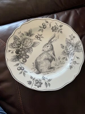 Nuevo Maxcera Toile Bunny Gris Gris Conejo Pascua 11 1/2 Plato Foto 1 de 3