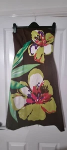 COAST STUNNING LIME GREEN PINK WHITE BROWN FLORAL BANDEAU A-LINE MIDI PROM DRESS - Picture 1 of 5
