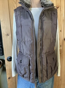 eddie bauer Down Vest Faux Fur Grey Lavender L Yukon - Picture 1 of 12
