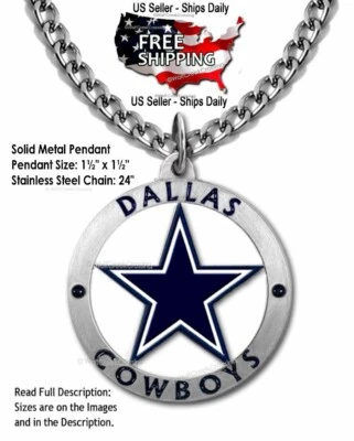 Large Dallas Cowboys Necklace 24 Inch Stainless Steel Chain NFL Metal Logo #R' - Image 1 of 4