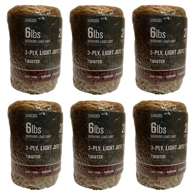 Paquete de 6 cuerdas de yute retorcidas naturales de 200 pies cuerda artesanal artesanal jardín Foto 1 de 4