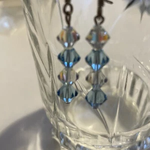 Swarovski Crystal Blue and White Sterling Silver earrings - Picture 1 of 3