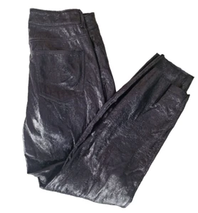 Damen Wetlook Vinyl Lack PU Schwarz Hose Jeansoptik Gr. L - Bild 1 von 7