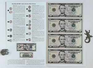 Serie 2006 $5 hoja sin cortar de 4 billetes de la Reserva Federal (FRN) en carpeta BEP - Imagen 1 de 7