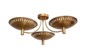 3 Light Slitz Curved Dome Style Raw Brass Chandelier Light Fixture - Picture 1 of 7