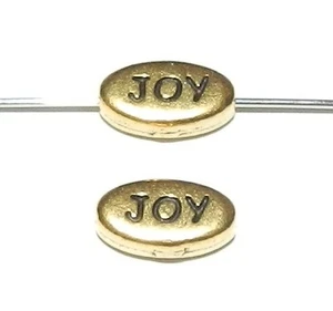 MB434 Antiqued Gold JOY Message 11mm Flat Oval Pewter Beads 2pc - Picture 1 of 1