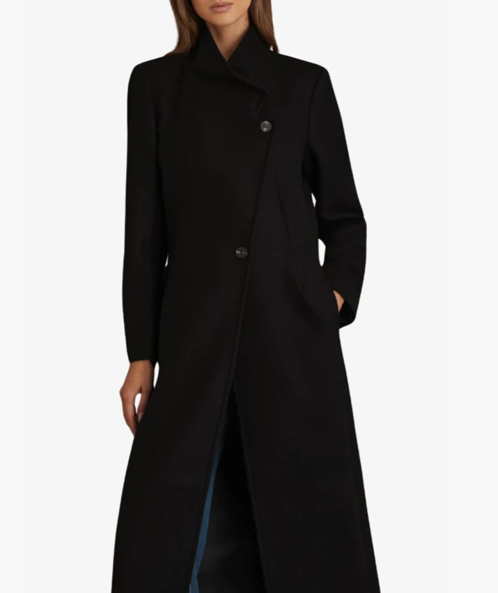 NEW,  Reiss Mollie collared buttons front Long Coat in Black Size 4 #LT38 - Image 1 of 4