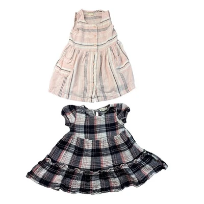 Vestido Tucker + Tate Niñas 2/3 Rosa Azul LOTE de 2 Verano Algodón Lino Cottagecore Foto 1 de 4