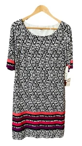 ELIZA J Dress Women's 14 Black Pink Shift Knee Length Lightweight Stretch NWT - Picture 1 of 23