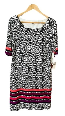 Vestido ELIZA J para mujer 14 negro rosa cambio hasta la rodilla ligero elástico nuevo con etiquetas Foto 1 de 4