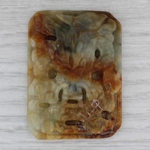 Marbled Green Serpentine Naga Dragon Carving Signed Stone Amulet - Picture 1 of 5