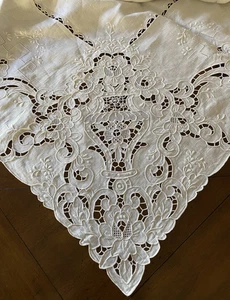 Madeira Richelieu Spitze Cutwork Leinen/Baumwolle 108" x 92" Tischdecke Italien Vintage - Bild 1 von 20