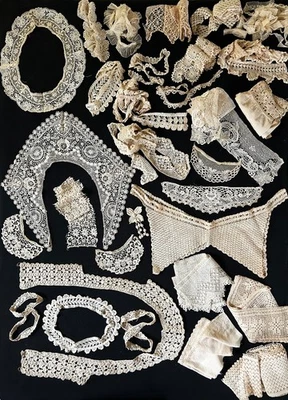 HERMOSO Lote De 30+ Hermosos Collares y Adornos Antiguos Victorianos ENCAJE Foto 1 de 4