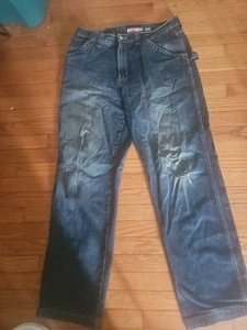 Jeans vintage vecchio blu navy uomo 34x34 pittori falegname larghi Y2K * foro ginocchio - Foto 1 di 5