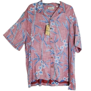 Hawaiian Shirt XL Caribbean Short Sleeve Button Front Pink Blue Floral Vacation - Picture 1 of 12