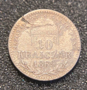 VF -  Hungary -  10 Krajczar  - 1869 - CRACKED FLAN! Better Silver coin! - Bild 1 von 2