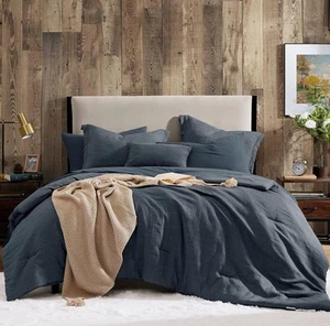 Juego de edredón tamaño king - Juego de cama king con textura azul de 7 piezas, suave sólido B... - Imagen 1 de 8