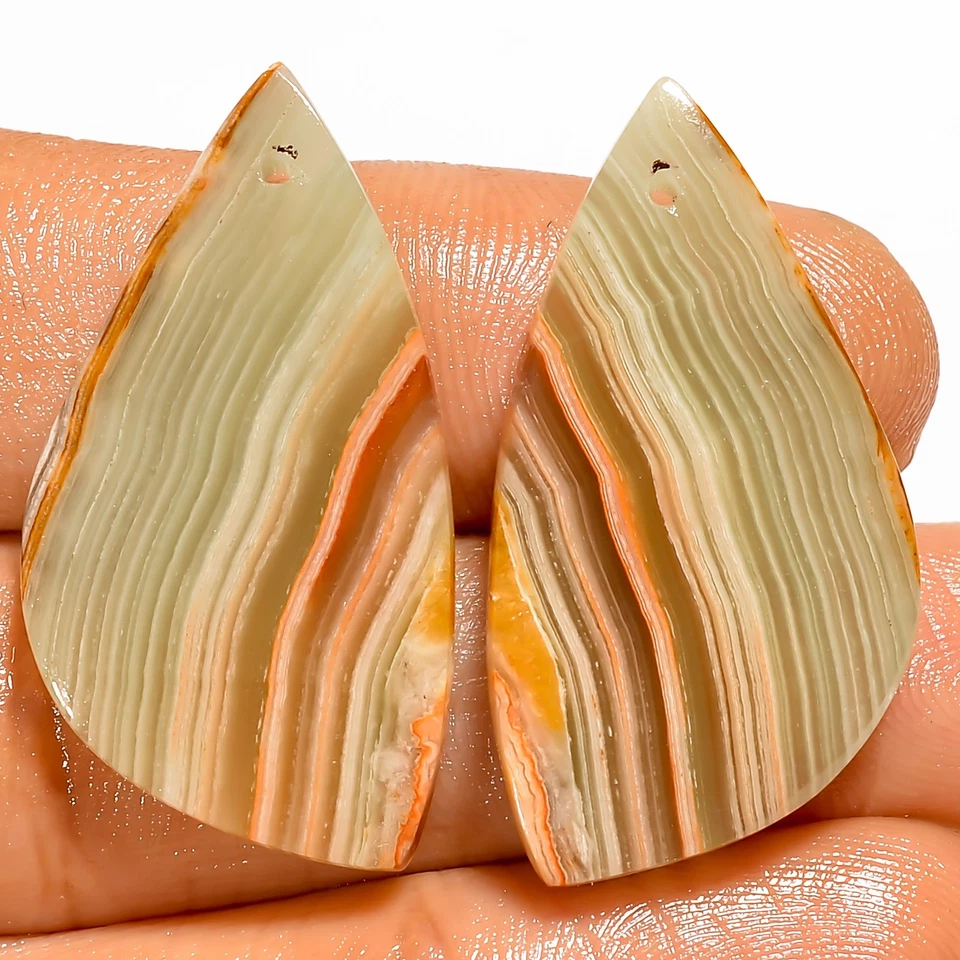 Banded Calcite Fancy Cabochon Drilled Gemstone Pair 33 Ct 31X16X4mm DE-129 - Image 1 of 1