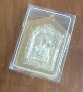 Icono religioso vintage de plata 950 de la Virgen y el Niño. 3 x 2 1/2. MIMB. - Imagen 1 de 3