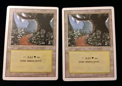 2X MTG  Revised Edition Forest (B) LP/NM Vintage Christopher RUSH  Free Shipping - Image 1 of 3